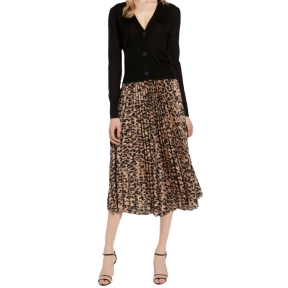 Banana Republic Leopard Midi Pleated Skirt